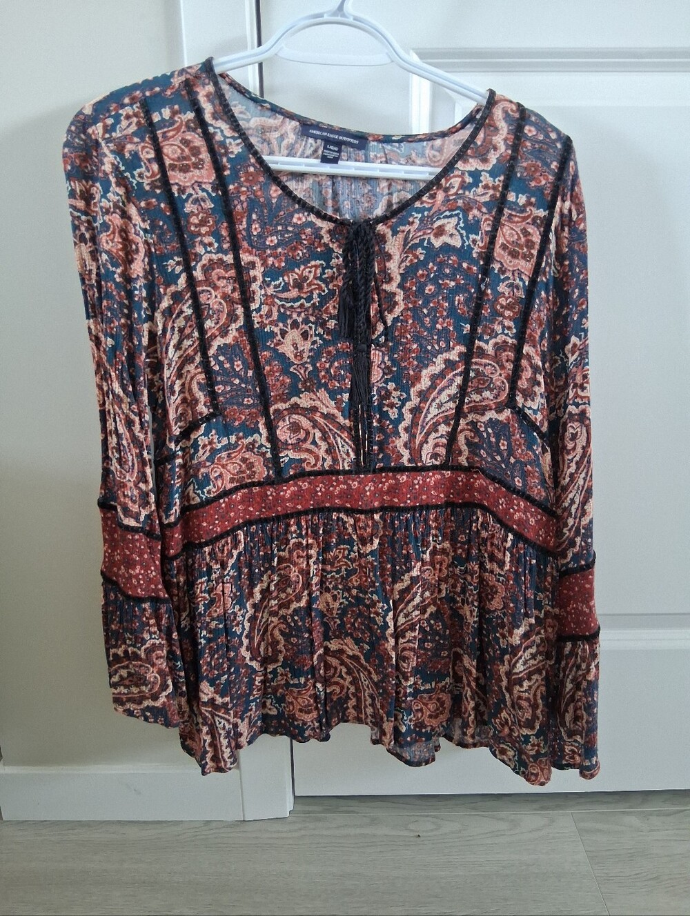 American Eagle Outfitters Navy & Rust Paisley Peasant Tunic